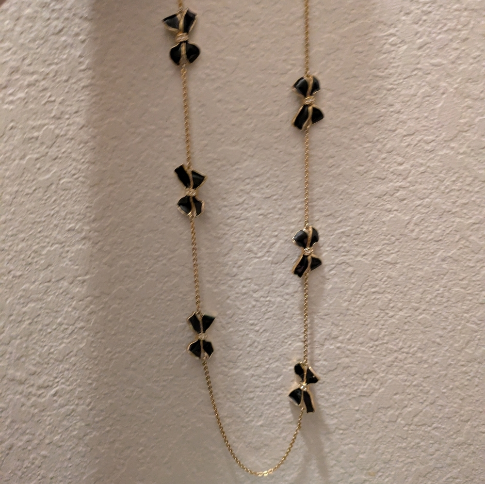 Vintage J Crew Gold Black Bow Necklace
